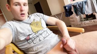 Teen Boy Wanking Nice Cock and Cums Hard on t-shirt Moaning Wanking - 4 image