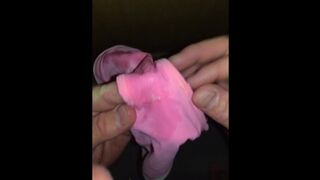 Husband secretly wears his wifes pink Lululemon Bikini, stretching the top & cumming in the bottoms - 1 image