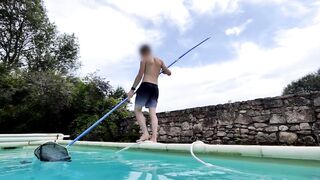 Twink Pool Boy Enjoys His Job And Jerks His Huge Uncut Cock By The Pool - 3 image