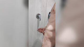 Public gym shower cum. Playing with big uncut cock and making it cum - 6 image