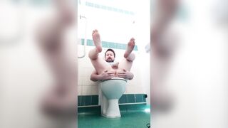 Naked wanking in a public restroom - 10 image