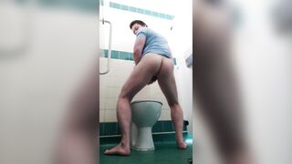 Naked wanking in a public restroom - 9 image