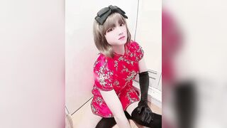 Japanese crossdresser Miya masturbates with Chinese red dress 8 - 1 image