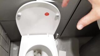 Uncut smegma cock, wanking big cumshot, public restroom - 10 image