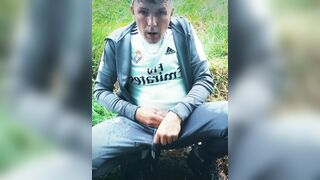 Pissing on my tracksuit outdoors, piss drinking, nice cum shot. Scallyoscar - 3 image