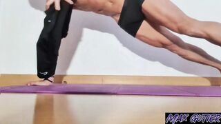 Guy masturbating while doing naked yoga - pushup challenge - 1 image
