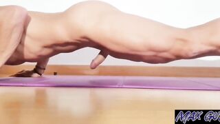 Guy masturbating while doing naked yoga - pushup challenge - 10 image