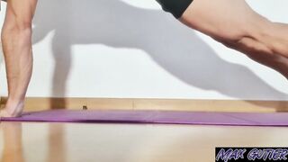 Guy masturbating while doing naked yoga - pushup challenge - 2 image
