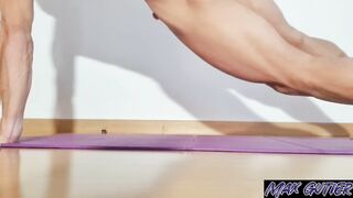 Guy masturbating while doing naked yoga - pushup challenge - 6 image