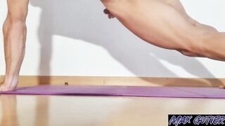 Guy masturbating while doing naked yoga - pushup challenge - 7 image