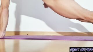 Guy masturbating while doing naked yoga - pushup challenge - 9 image