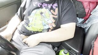 Gay chubs jerks cock until he cums and shoots his load in his car - 2 image