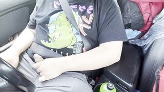 Gay chubs jerks cock until he cums and shoots his load in his car - 6 image