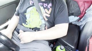 Gay chubs jerks cock until he cums and shoots his load in his car - 8 image