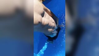 Risky showing my boner in swimming pool while neighbors outside - 3 image