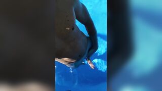 Risky showing my boner in swimming pool while neighbors outside - 8 image