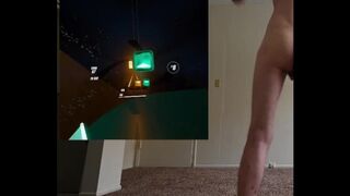 Expert Beat Saber exercise skinny white boy shakes his ass while he plays in VR - 1 image