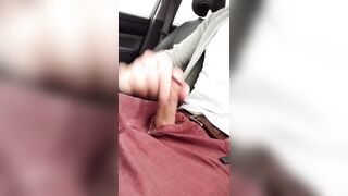 Public car jerking-off in a parking lot, verbal masturbation, orgasm in jeans, belt. - 5 image