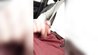 Public car jerking-off in a parking lot, verbal masturbation, orgasm in jeans, belt. - 6 image