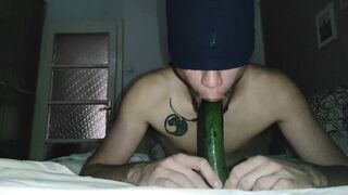 Deep sucking a huge cucumber - 10 image