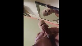 Masked Man In Cumming In Mirror - 1 image