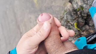 Cliffwanker - Felixproducer wanks on a rock and shoots his sticky load of sperm down that cliff - 5 image