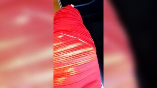 Red Satin Mini Dress Cumshot - 1 image