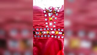 Red Satin Mini Dress Cumshot - 3 image