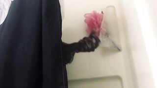 Jerking my huge black uncut cock inside shower - Soapy Jerking - Jerkoff Jackoff - 2 image