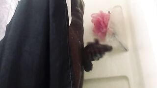 Jerking my huge black uncut cock inside shower - Soapy Jerking - Jerkoff Jackoff - 6 image