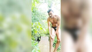 Indian boy Jordiweek first time nude bathing in public outdoor catch a big cock - 2 image