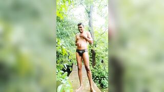 Indian boy Jordiweek first time nude bathing in public outdoor catch a big cock - 4 image