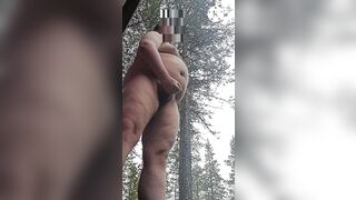 Fat guy jerking off and cumming naked outdoors - 10 image