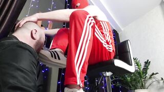 Dominant in Adidas dominates skinhead very hard -foot and sneakers fucks in the mouth and slaps feet - 4 image