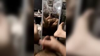 Viktor669 Gay Latino Bear Stroking Cock in Mirror and Cuming - 2 image