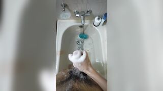 Hairy twink plays with soapy cock - 3 image