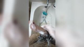 Hairy twink plays with soapy cock - 7 image