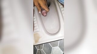 Twink boy Jerking in toilet and cumming out - 3 image