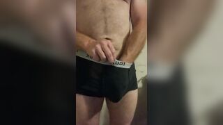 After a hard days work change into straight apprentices cum stained boxers. Impress with bulge. - 7 image