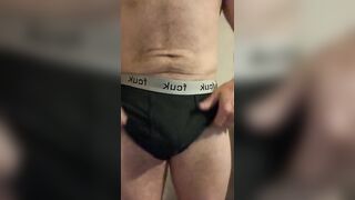 After a hard days work change into straight apprentices cum stained boxers. Impress with bulge. - 8 image