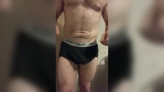 After a hard days work change into straight apprentices cum stained boxers. Impress with bulge. - 9 image