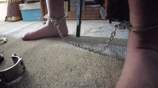 Male Slave with sports socks and Smith and Wesson Leg Irons - 4 image