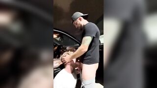 Sucking and getting barebacked by monster cock in parking garage - 3 image