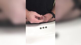 Watch my Flaccid uncut cock taking a piss in the sink @ work. Then nearly busted a nut trying to Cum - 3 image