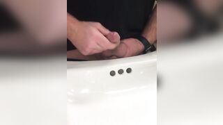 Watch my Flaccid uncut cock taking a piss in the sink @ work. Then nearly busted a nut trying to Cum - 4 image