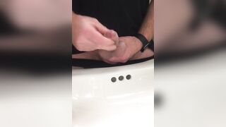 Watch my Flaccid uncut cock taking a piss in the sink @ work. Then nearly busted a nut trying to Cum - 7 image