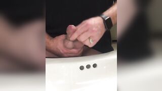 Watch my Flaccid uncut cock taking a piss in the sink @ work. Then nearly busted a nut trying to Cum - 8 image