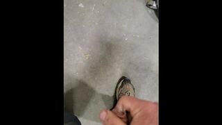 Blowing a big load of cum on the floor at work - 1 image