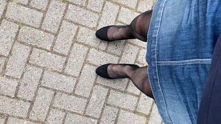 Sissy walk with catheter outside - 1 image