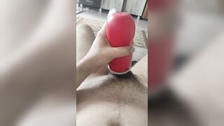 Guy with nice socks fuck his toy and cumming inside